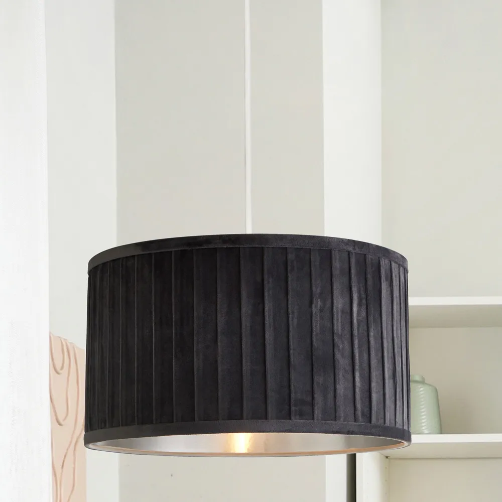 Pleated Velvet Shade - Grey, Metallic Silver Inner