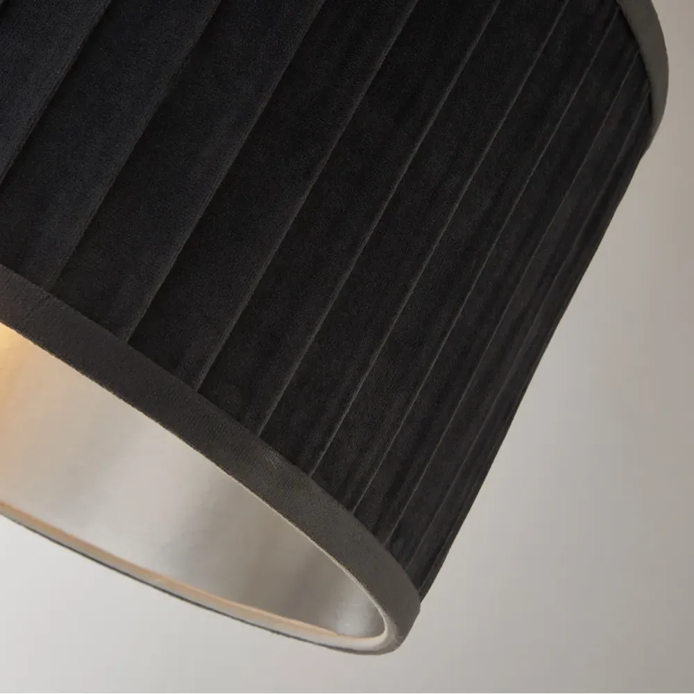 Pleated Velvet Shade - Grey, Metallic Silver Inner