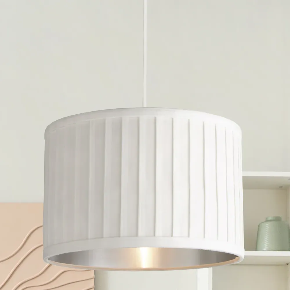 Pleated Velvet Shade - Ivory, Metallic Silver Inner