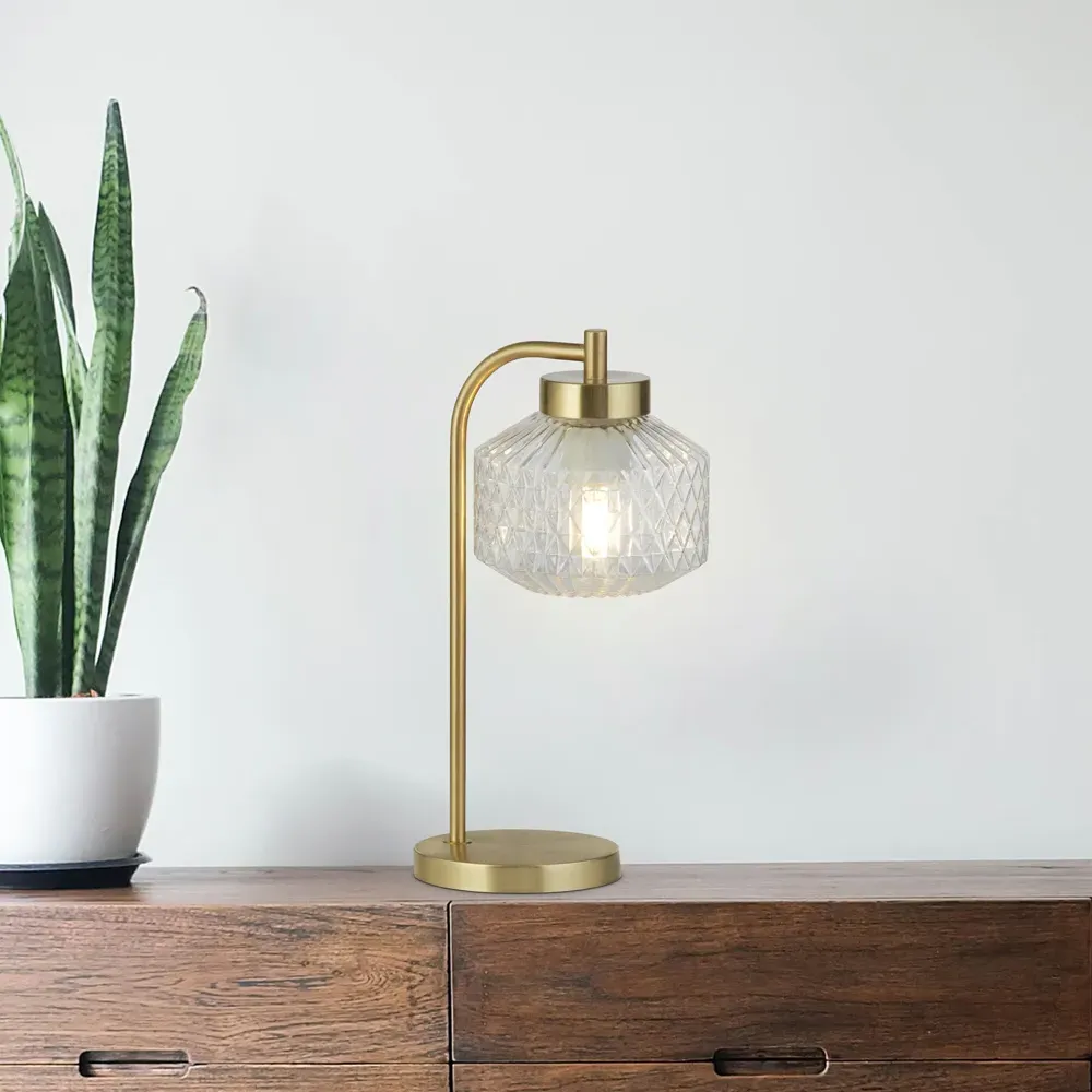 Satin Brass Table Lamp - Gold, Clear Glass
