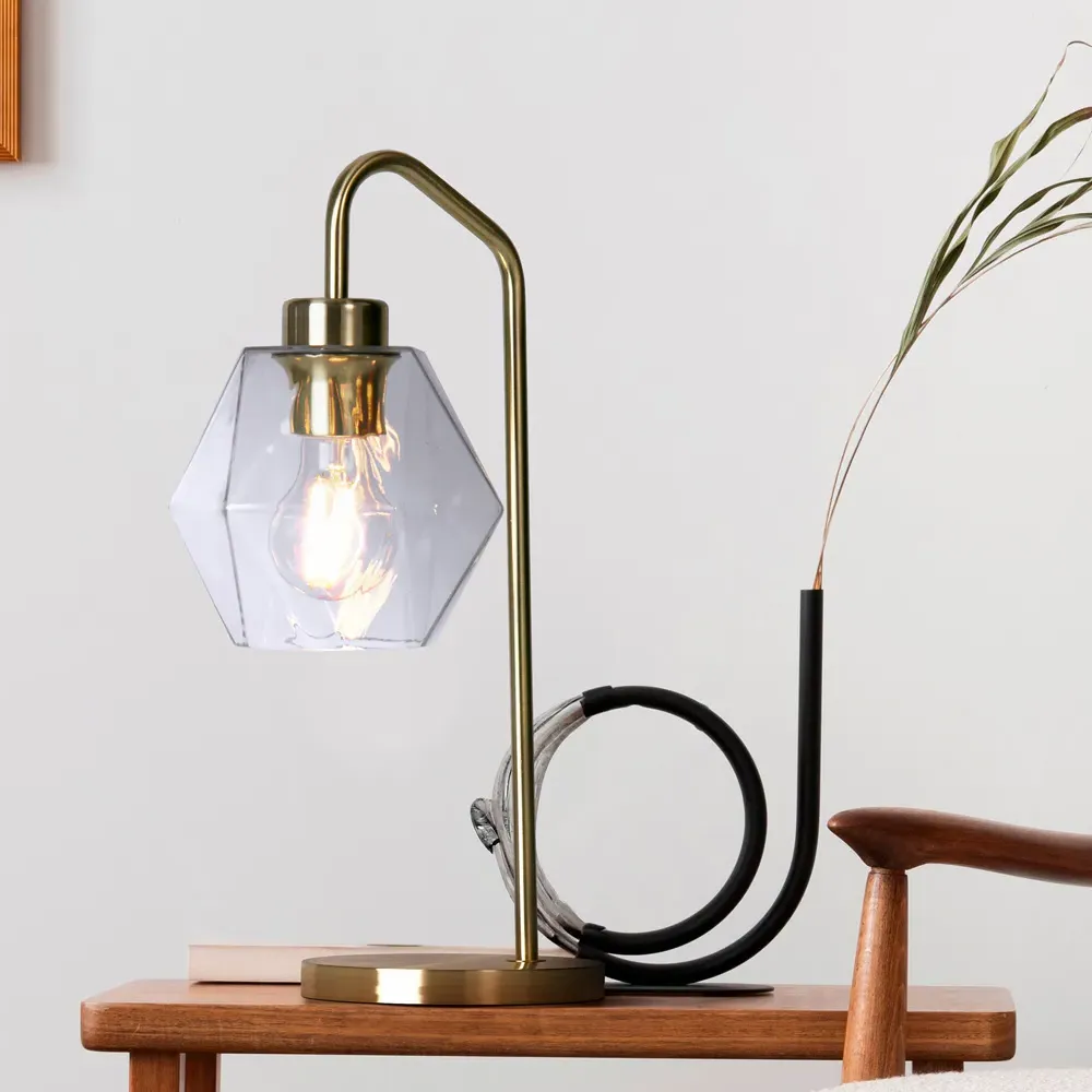 Satin Brass Table Lamp - Gold, Clear Glass