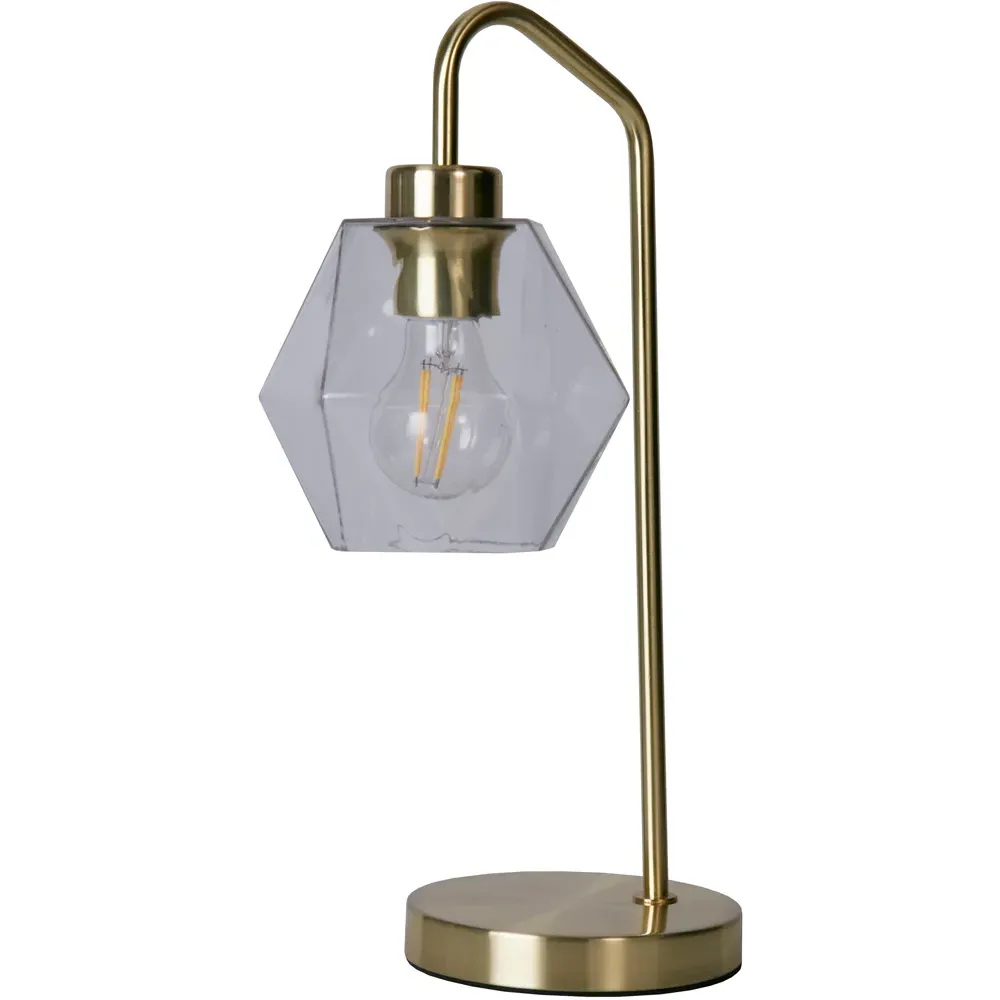 Satin Brass Table Lamp - Gold, Clear Glass