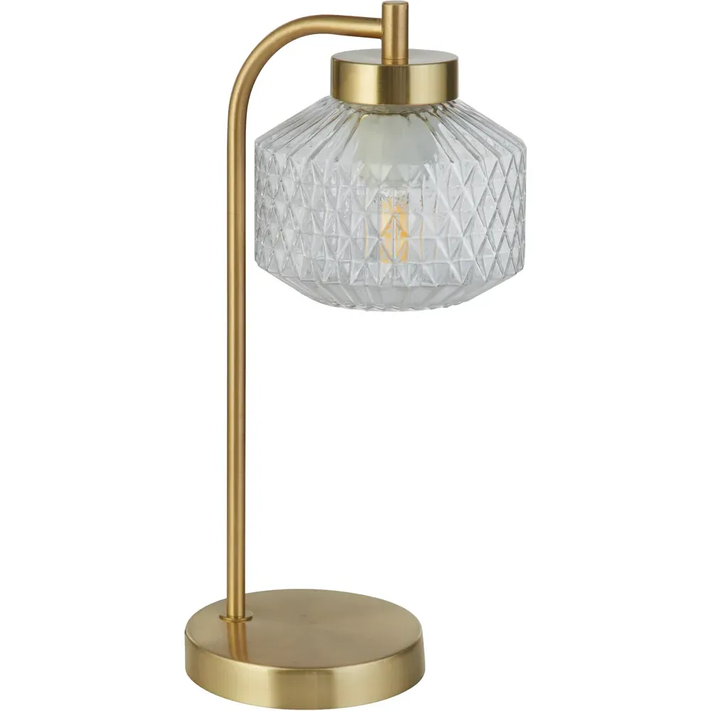 Satin Brass Table Lamp - Gold, Clear Glass image