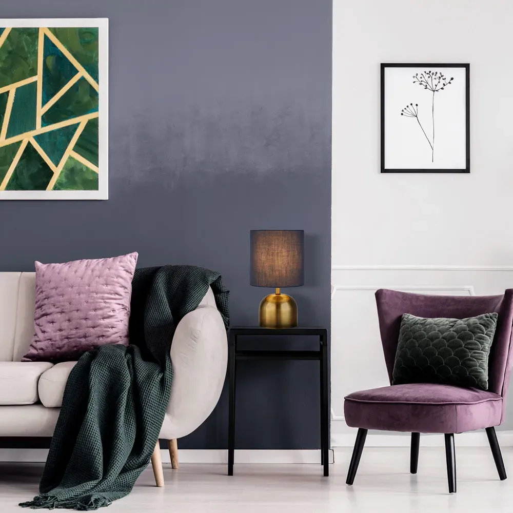 Satin Brass Touch Lamp - Blue, Navy Shade