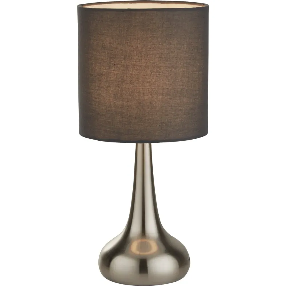 Satin Silver Touch Lamp - Silver, Dark Grey Shade