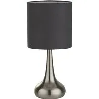 Satin Silver Touch Lamp - Silver, Dark Grey Shade