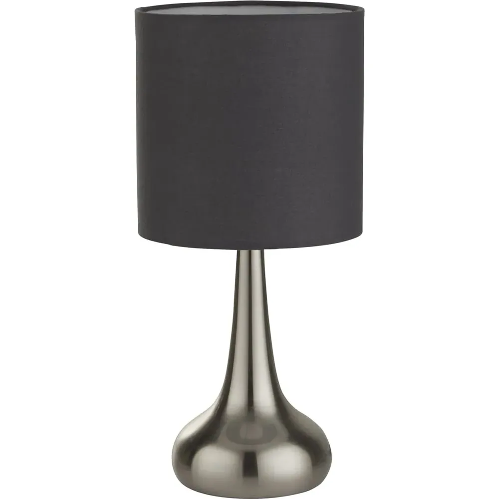 Satin Silver Touch Lamp - Silver, Dark Grey Shade