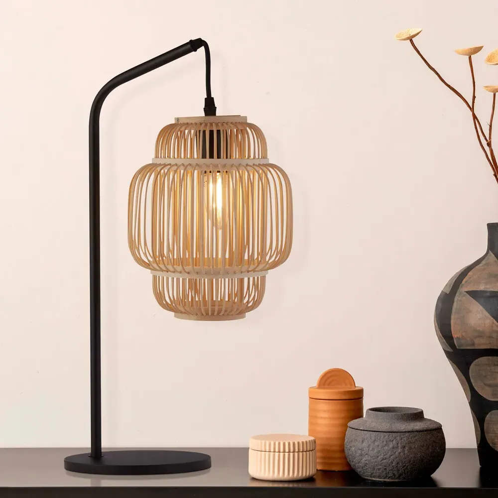Table Lamp with Bamboo Shade - Black