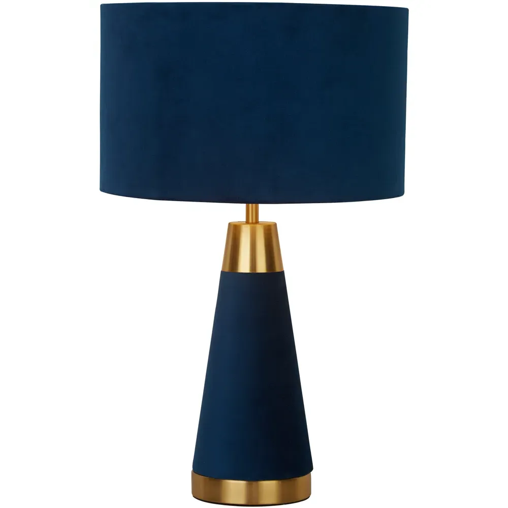 Table Lamp with Velvet Shade - Blue, Satin Brass