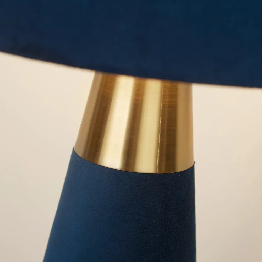Table Lamp with Velvet Shade - Blue, Satin Brass