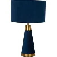 Table Lamp with Velvet Shade - Blue, Satin Brass