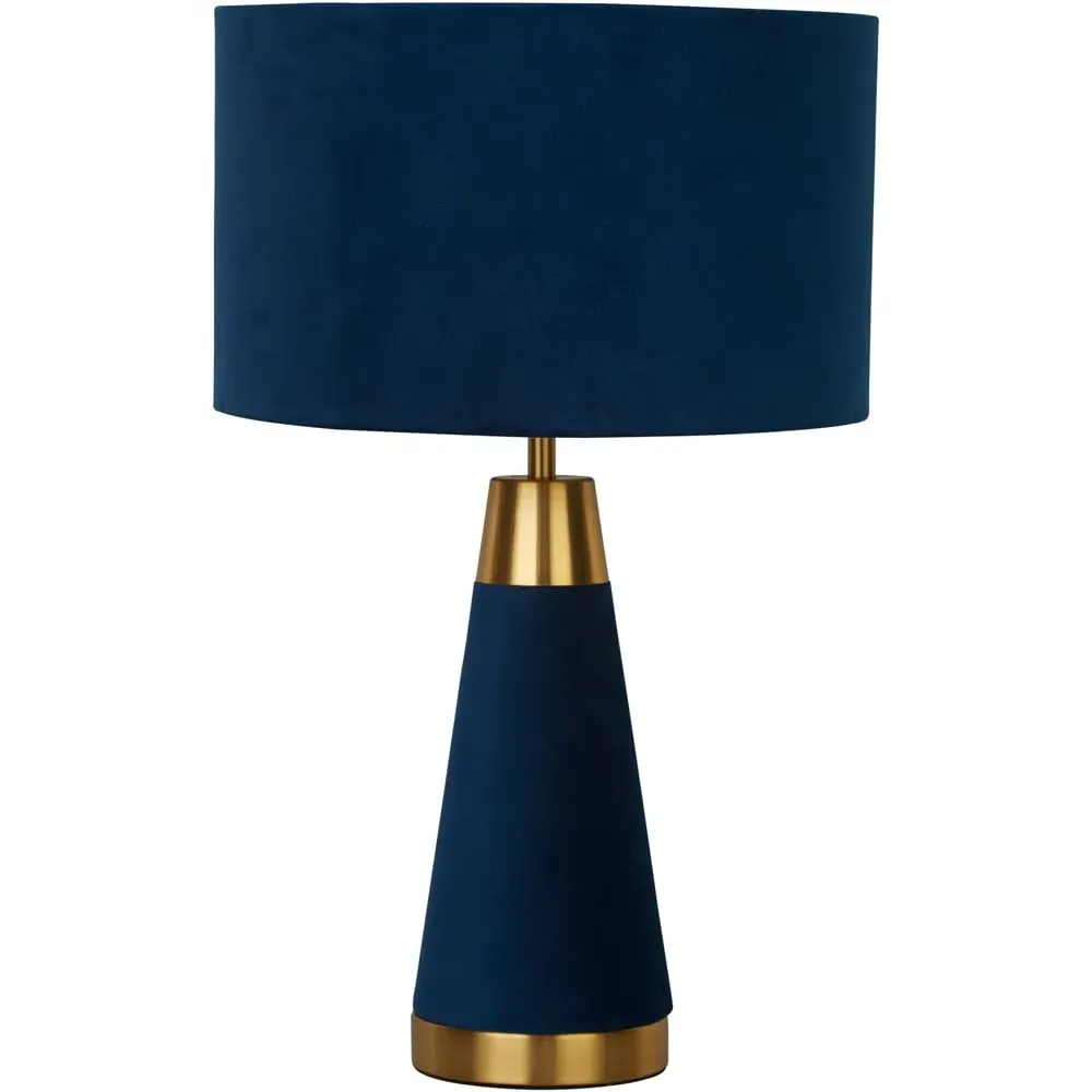 Table Lamp with Velvet Shade - Blue, Satin Brass image
