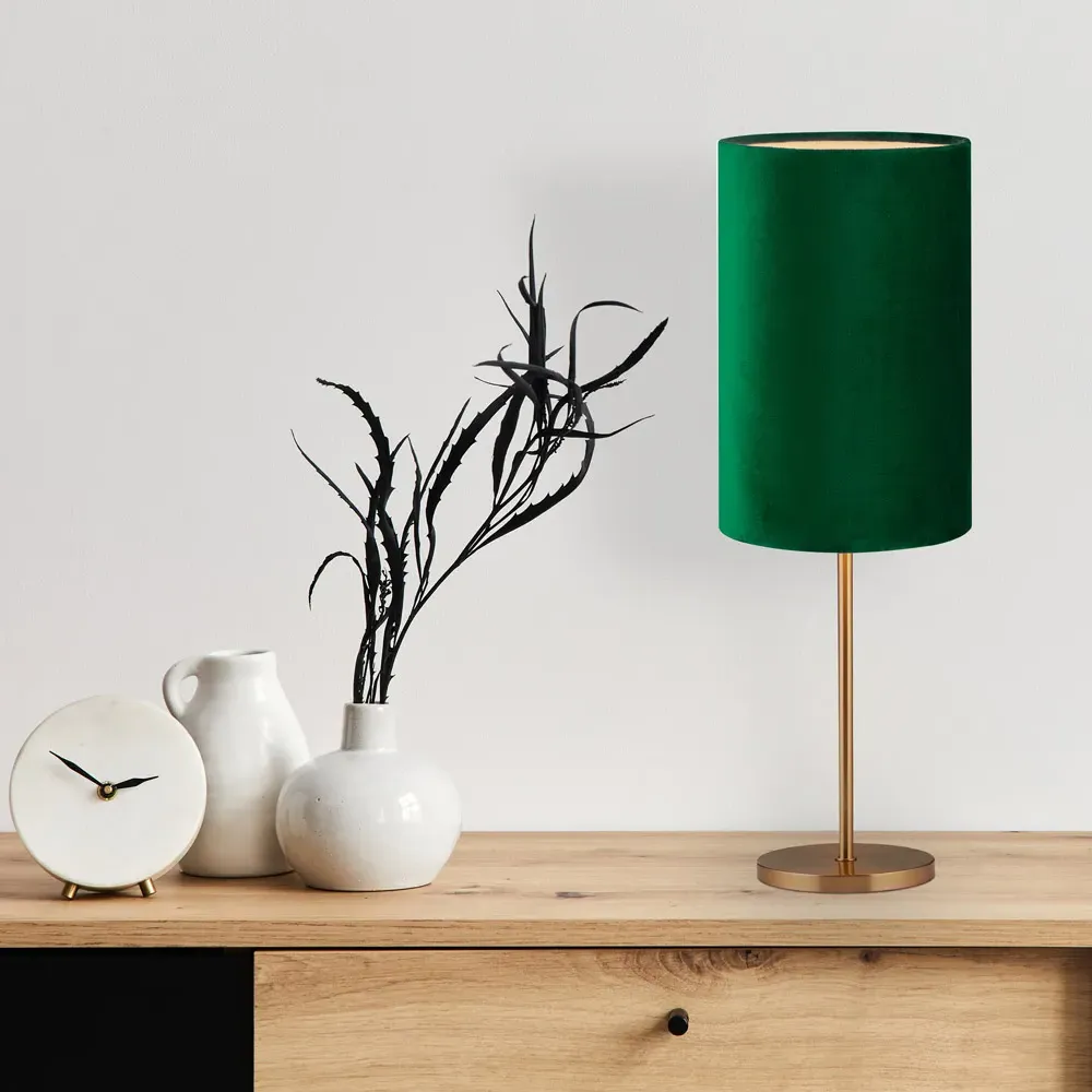 Table Lamp with Velvet Shade - Gold, Green