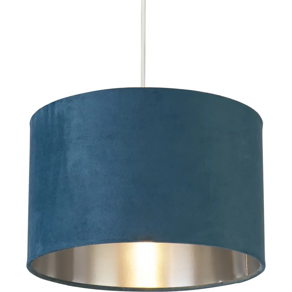 Teal Silver Inner Velvet Drum Shade - Blue, Velvet