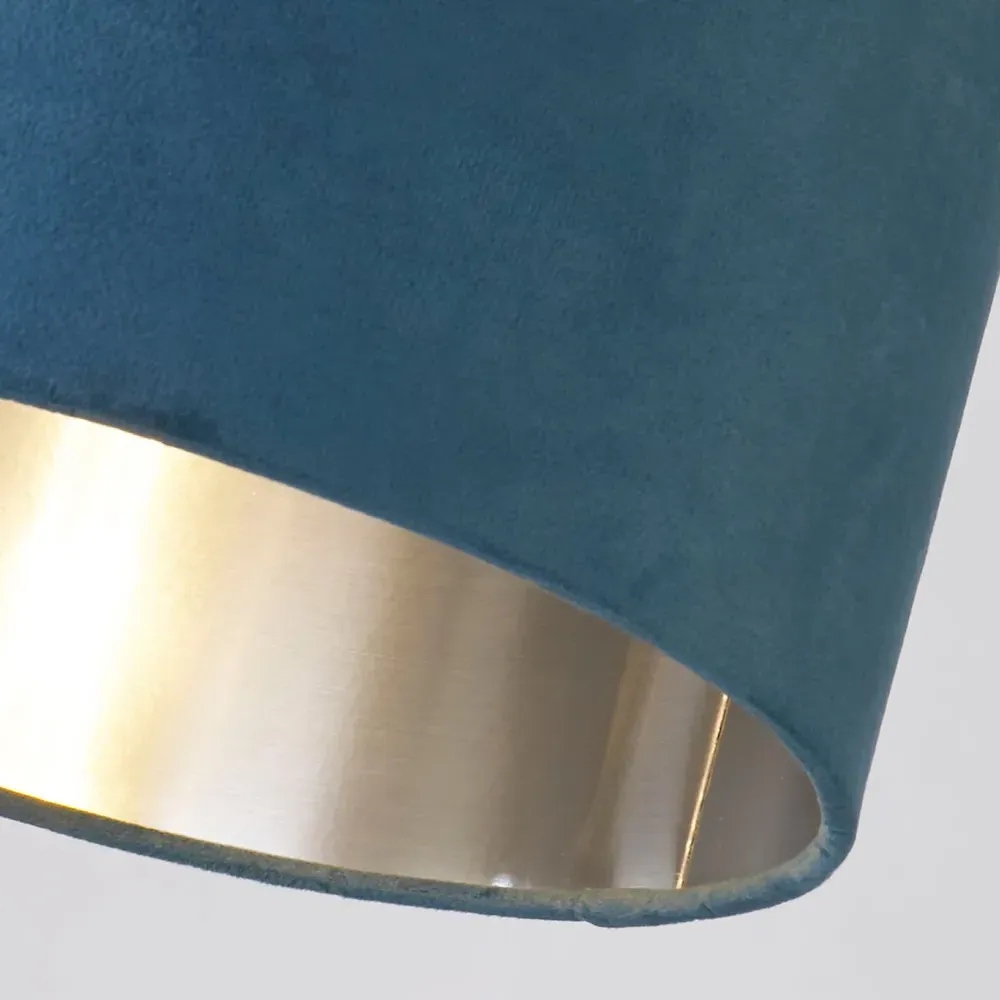 Teal Silver Inner Velvet Drum Shade - Blue, Velvet
