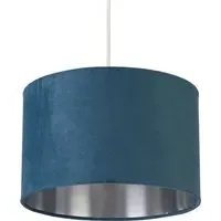 Teal Silver Inner Velvet Drum Shade - Blue, Velvet