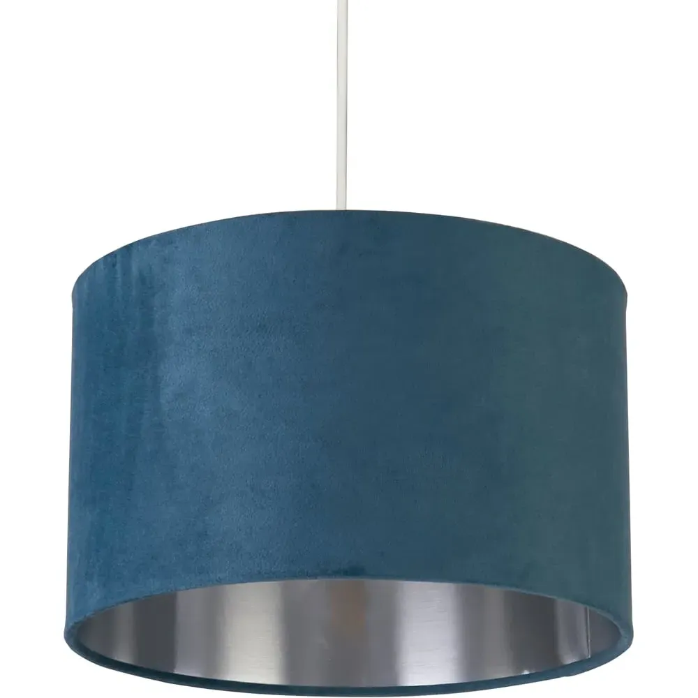 Teal Silver Inner Velvet Drum Shade - Blue, Velvet image