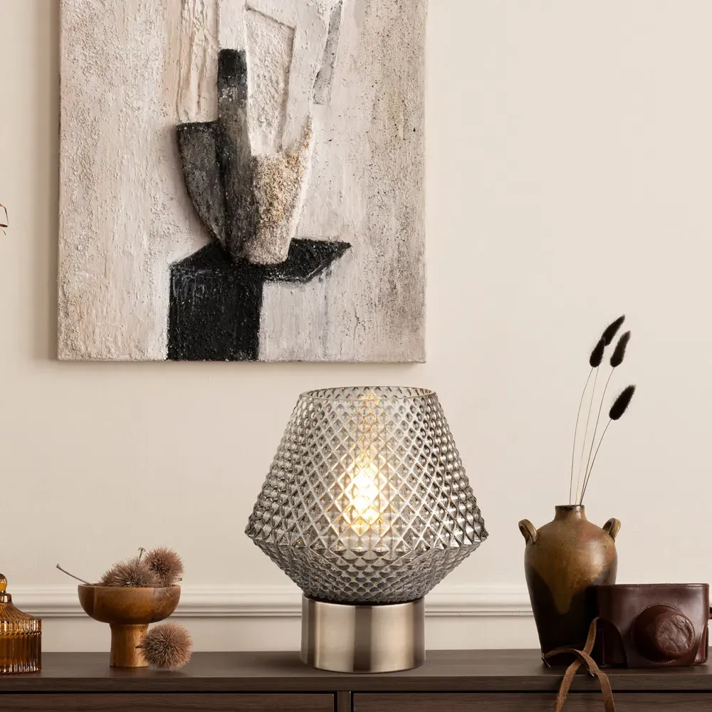 Textured Smoked Glass Table Lamp - Grey