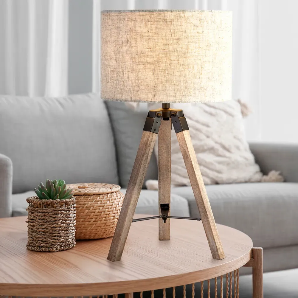 Tripod Table Lamp - Brown, Linen