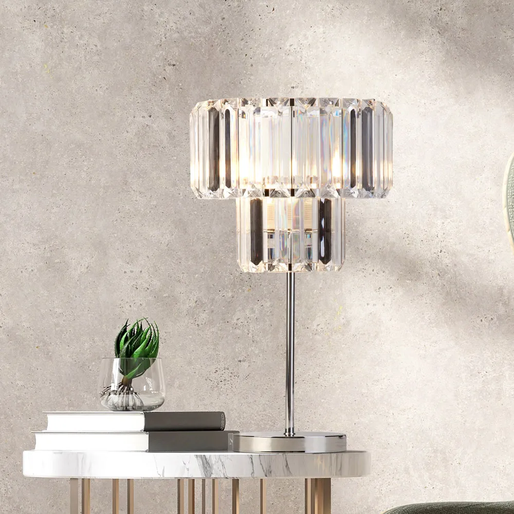 Two-Tier Acrylic Rod Table Lamp - Chrome, Clear Acrylic