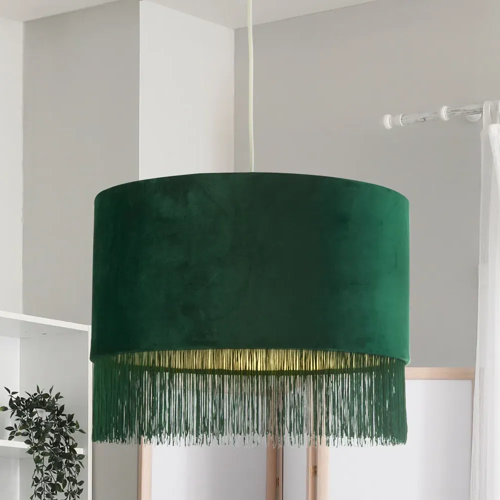 Velvet Fringe LED Shade - Green