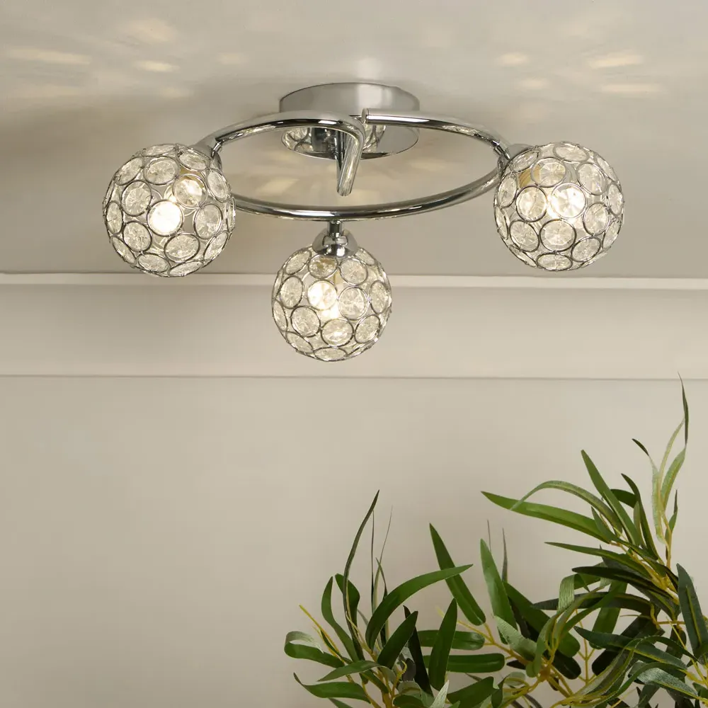 Waylen 3 Light Crystal Effect Round Ceiling Fitting - Silver