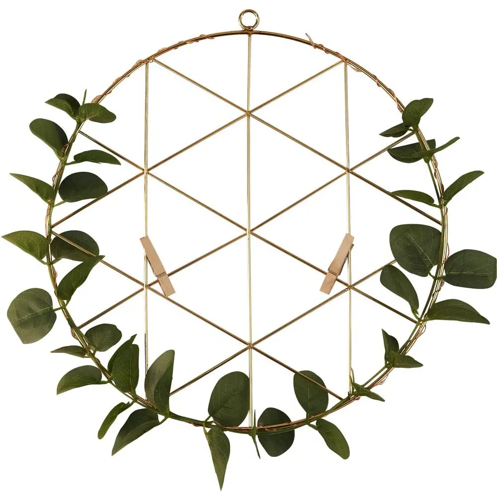 Wire Grid LED Light with Leaves - Green