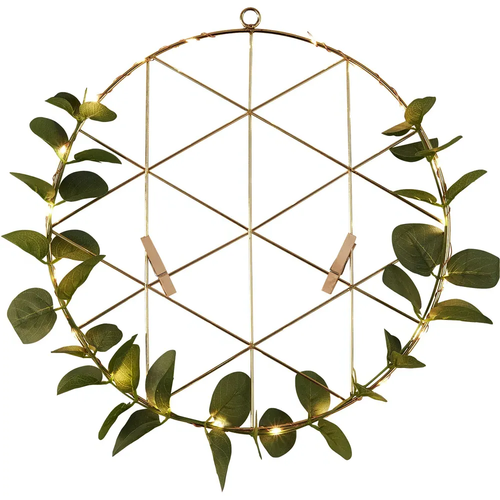 Wire Grid LED Light with Leaves - Green