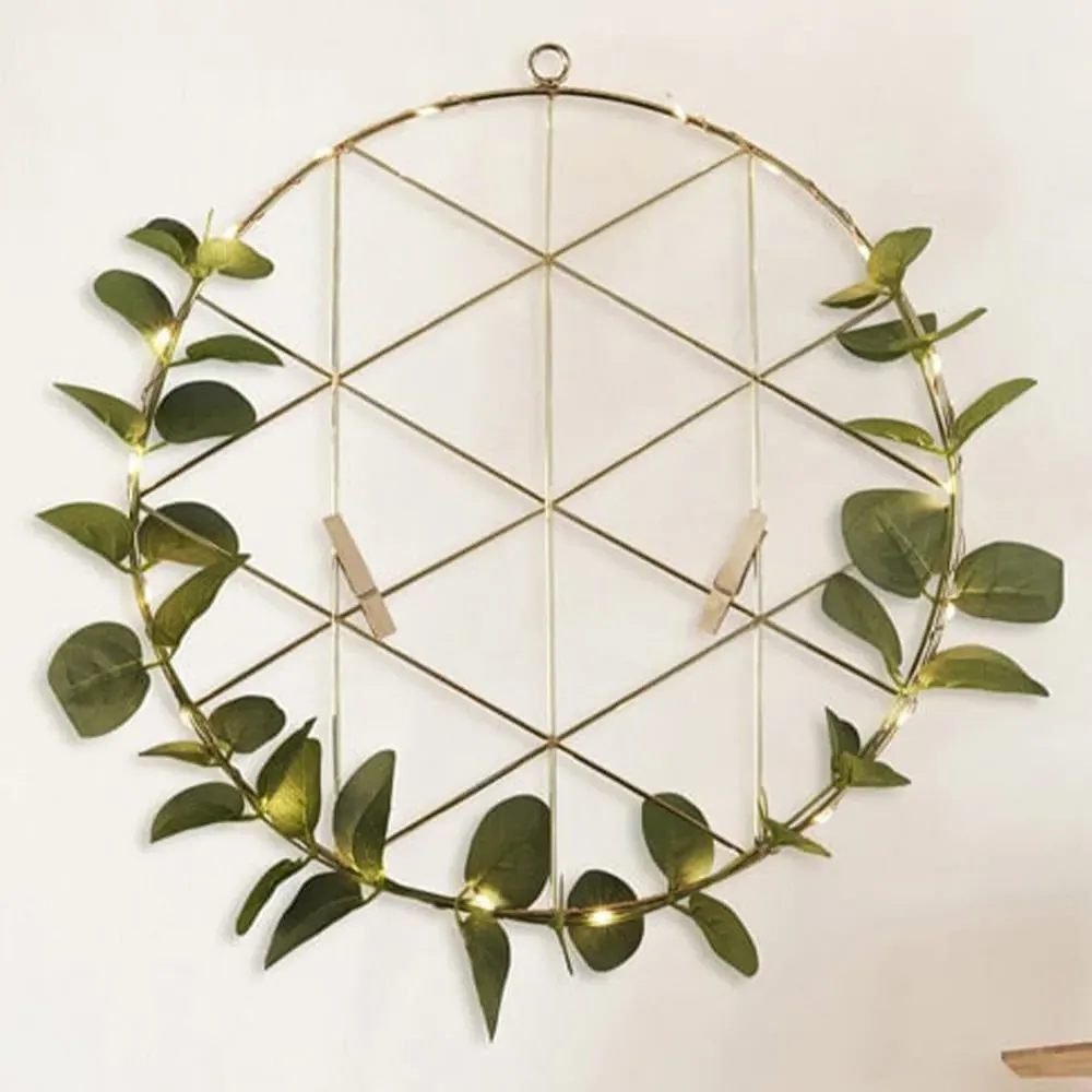 Wire Grid LED Light with Leaves - Green image