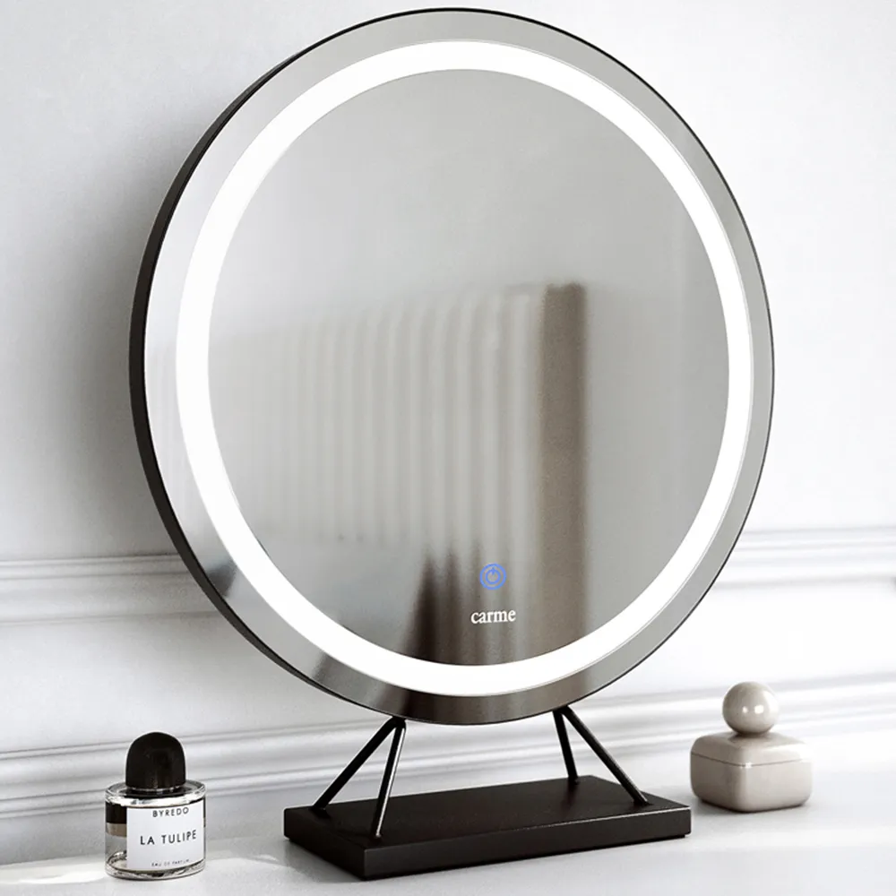 CARME Home Round LED Light Mirror with Touch Sensor - Black