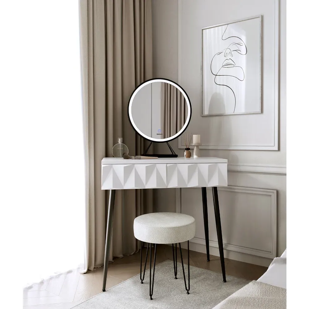 CARME Home Round LED Light Mirror with Touch Sensor - Black