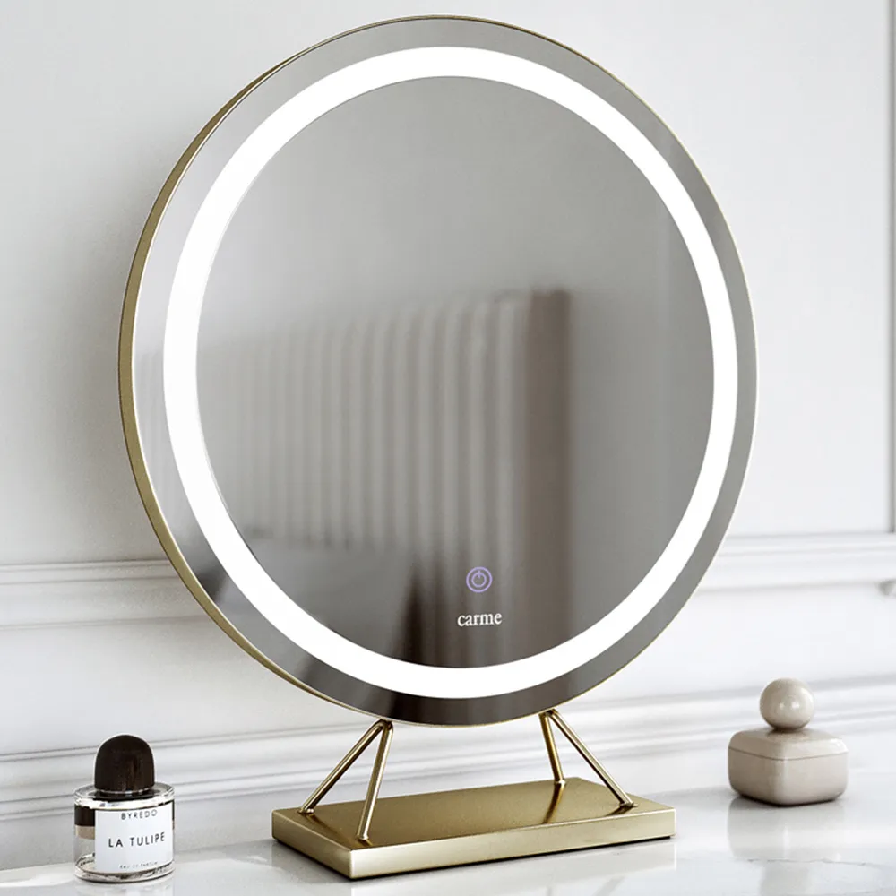 CARME Home Round LED Light Mirror with Touch Sensor - Gold