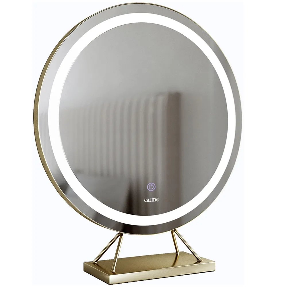CARME Home Round LED Light Mirror with Touch Sensor - Gold