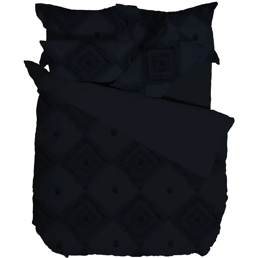 Adalyn King Size Aztec Tufted Duvet Cover Set - Blue, Cotton