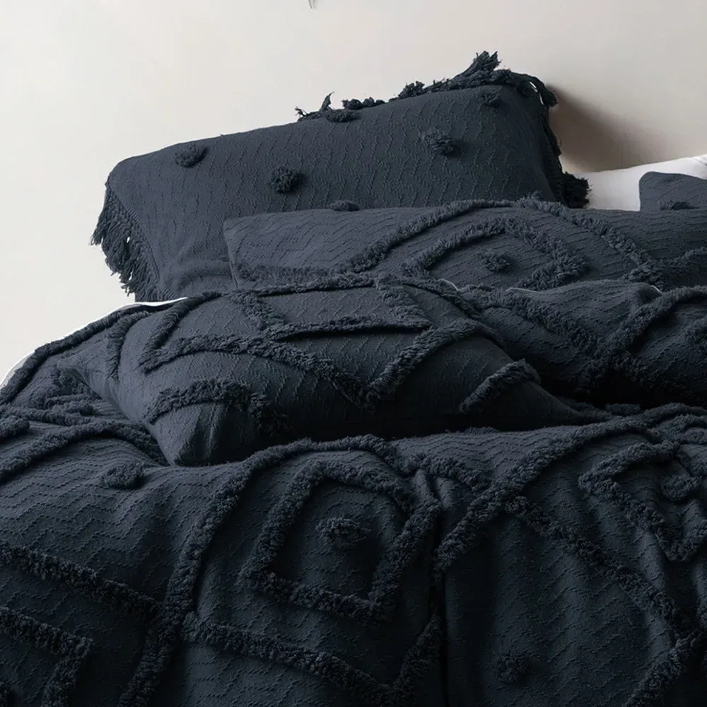 Adalyn King Size Aztec Tufted Duvet Cover Set - Blue, Cotton