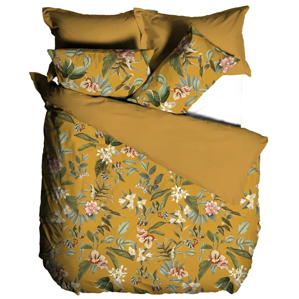 Anastacia Double Botanical Duvet Cover Set - Yellow, Cotton