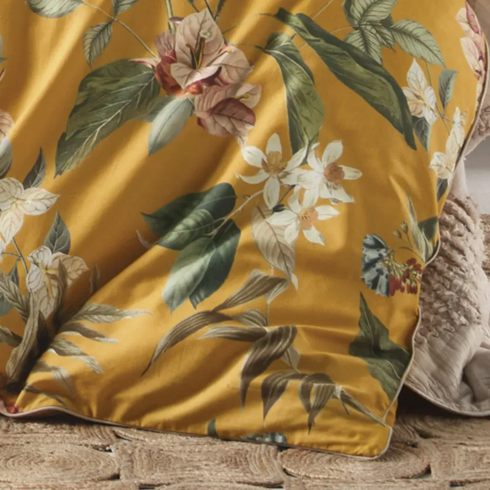 Anastacia Double Botanical Duvet Cover Set - Yellow, Cotton