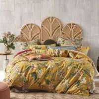 Anastacia Double Botanical Duvet Cover Set - Yellow, Cotton