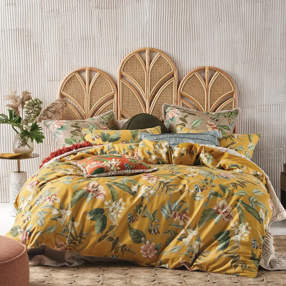 Anastacia Double Botanical Duvet Cover Set - Yellow, Cotton image