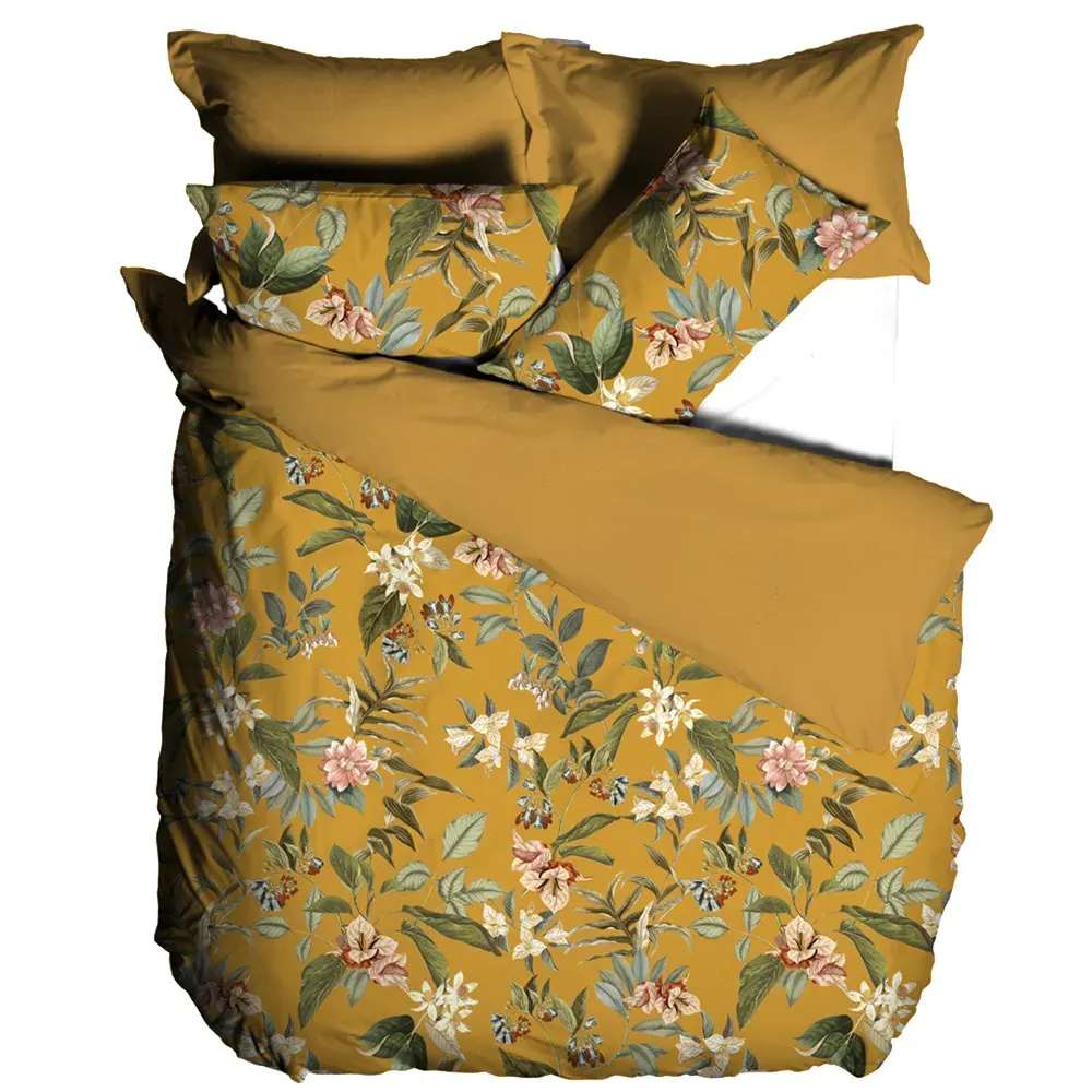 Anastacia Super King Botanical Duvet Cover Set - Yellow, Cotton