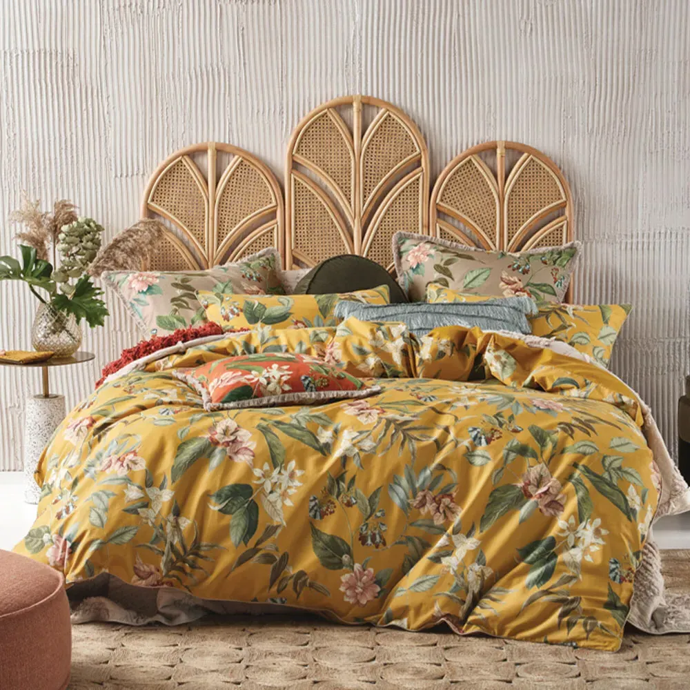 Anastacia Super King Botanical Duvet Cover Set - Yellow, Cotton