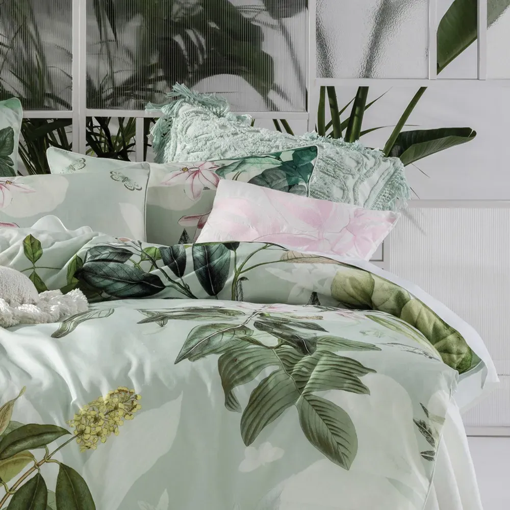 Glass House Double Botanical Duvet Cover Set - Green, Cotton