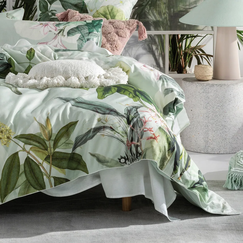 Glass House Double Botanical Duvet Cover Set - Green, Cotton