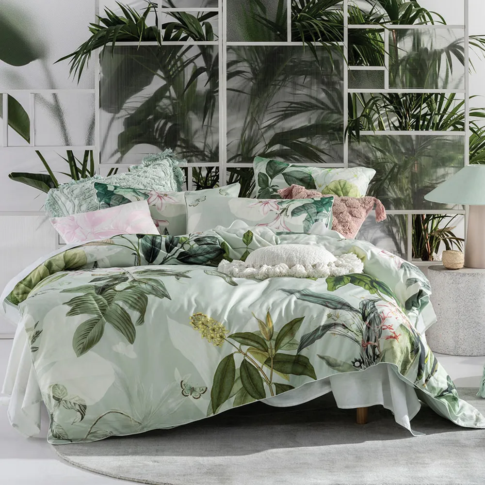 Glass House Double Botanical Duvet Cover Set - Green, Cotton