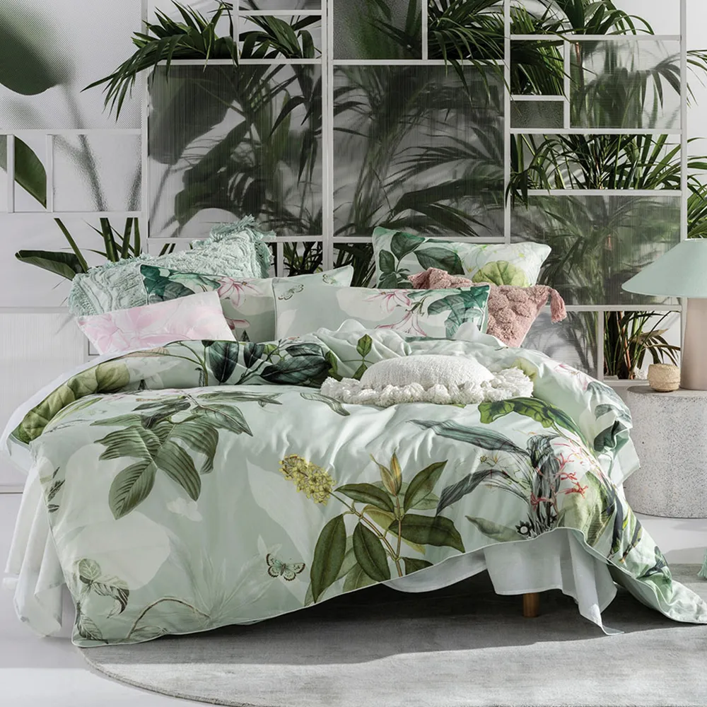 Glass House Single Botanical Duvet Cover Set - Green, Cotton image