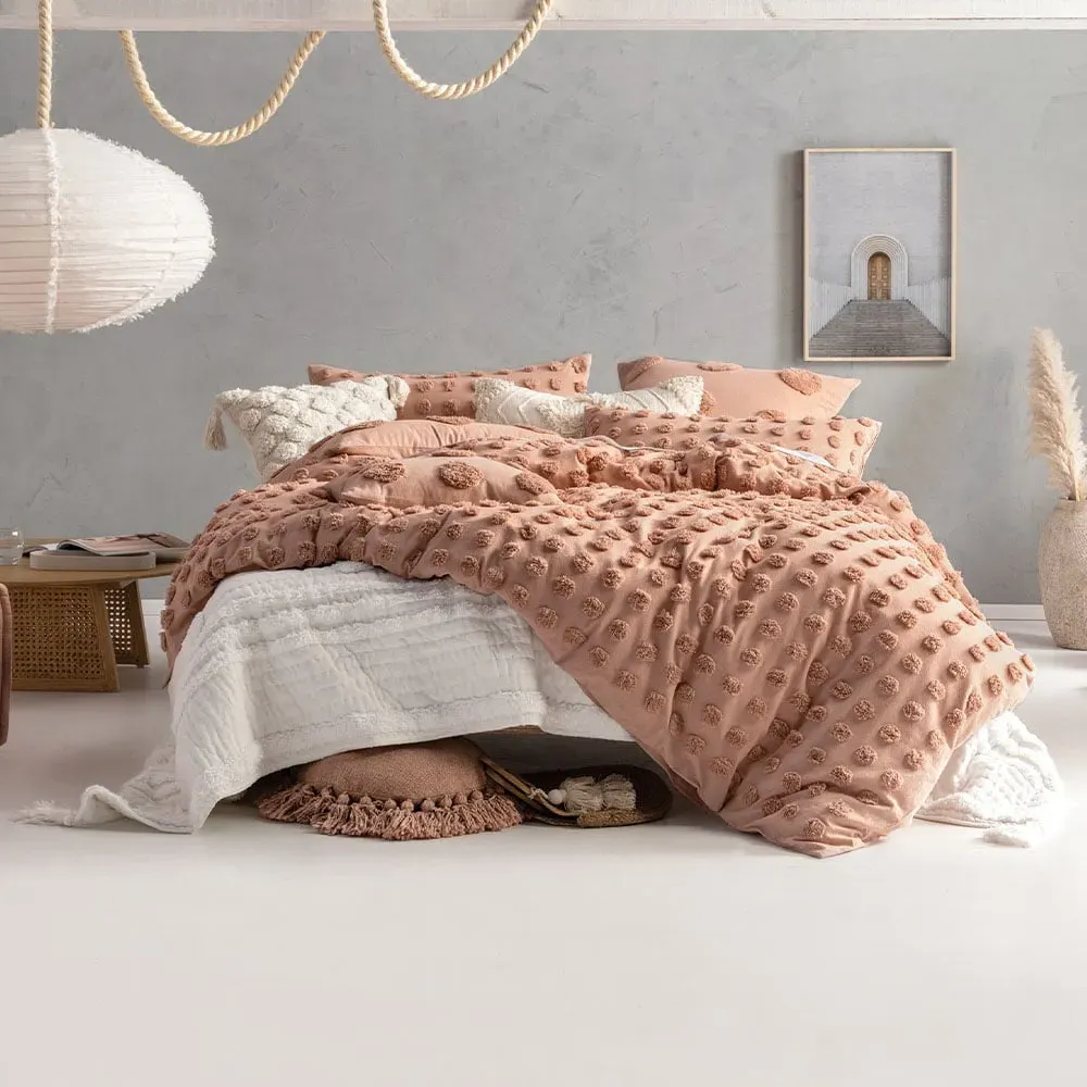 Haze Double Tufted Duvet Cover Set - Cream, Cotton