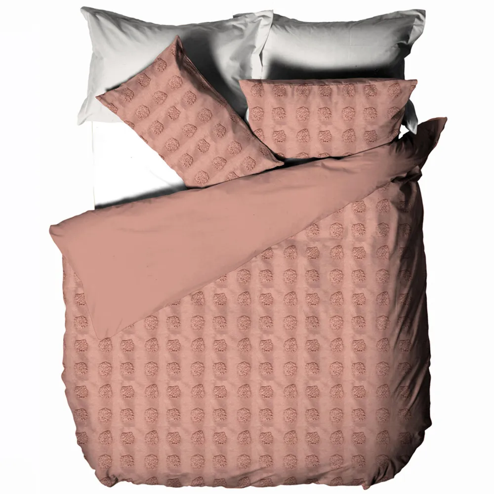 Haze King Size Tufted Duvet Cover Set - Cream, Cotton