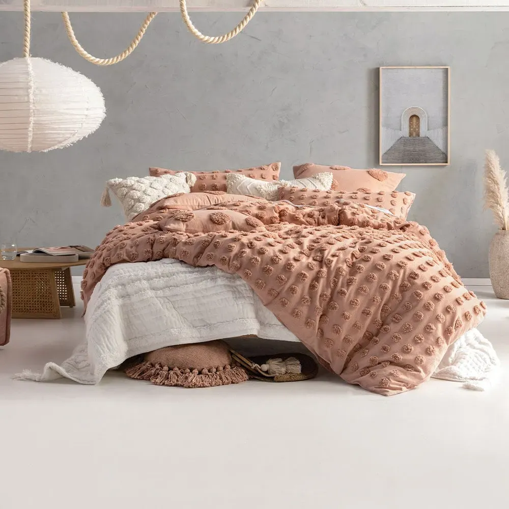 Haze King Size Tufted Duvet Cover Set - Cream, Cotton