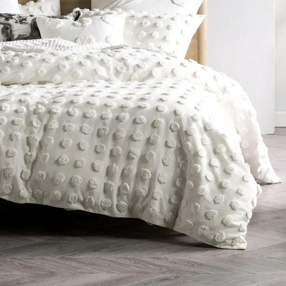 Haze Single Tufted Duvet Cover Set - White, Cotton