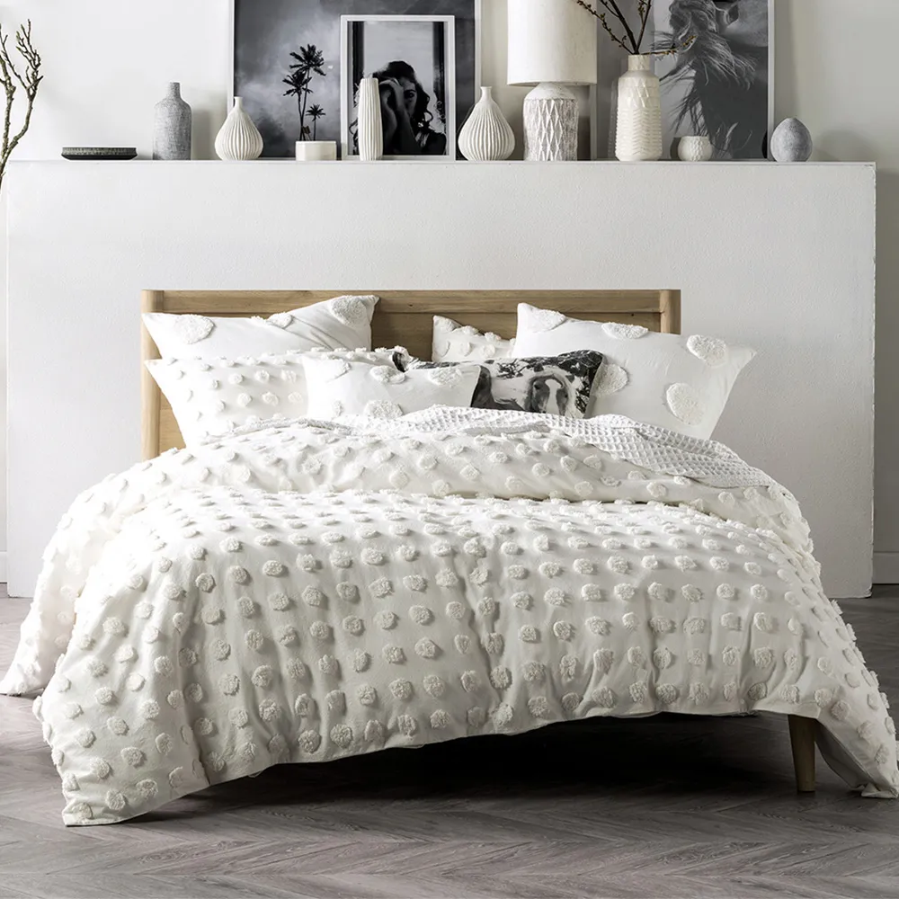 Haze Single Tufted Duvet Cover Set - White, Cotton